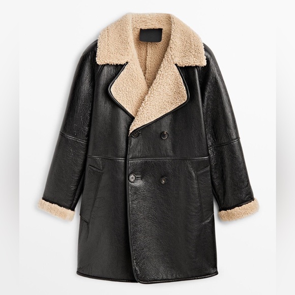 Massimo Dutti moulton genuine leather shearling sherpa aviator coat jacket - Picture 11 of 15